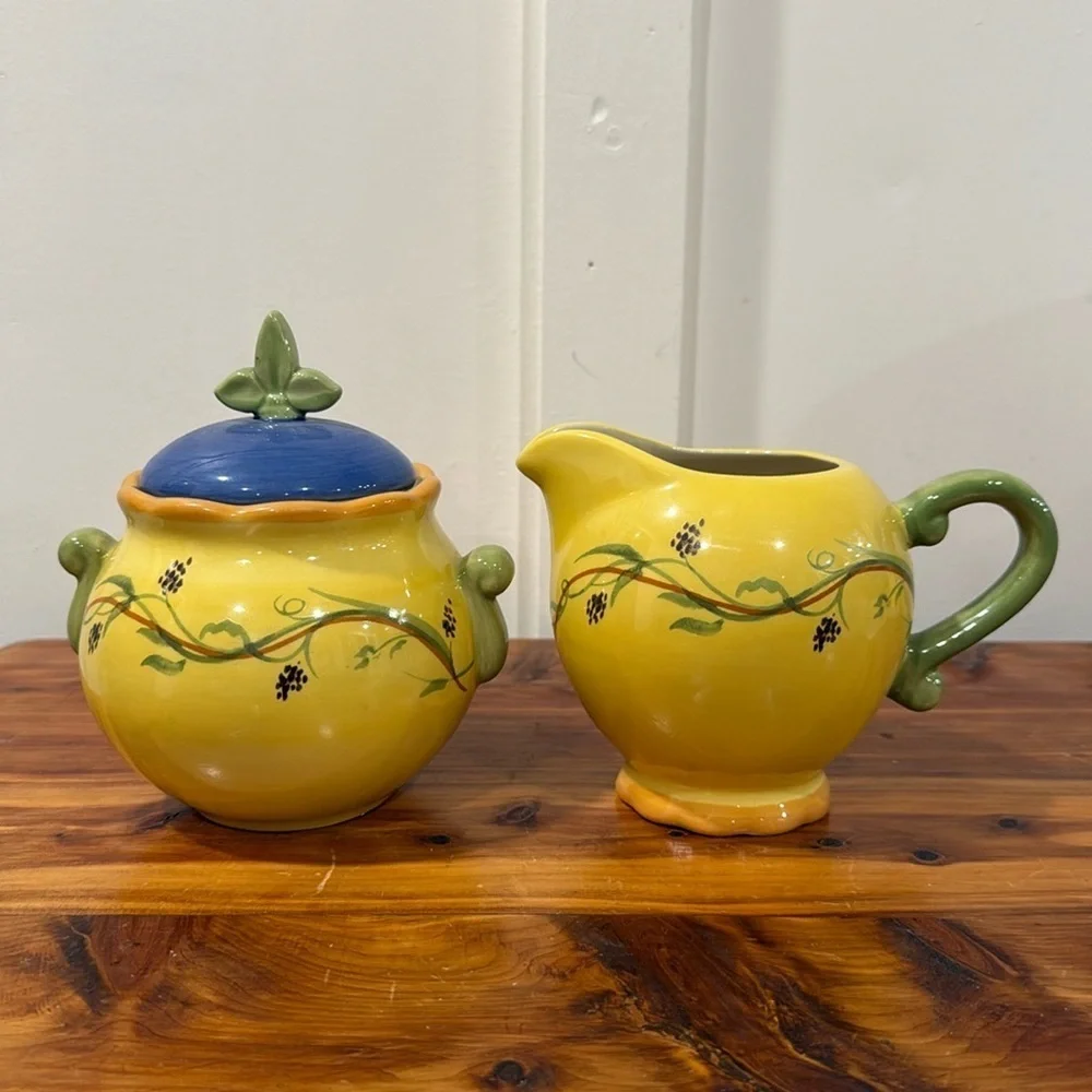 Pfaltzgraff Secrets of Pistoulet Sugar Bowl w/ Lid & Creamer